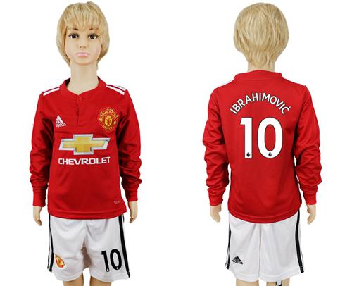 Manchester United #10 Ibrahimovic Home Long Sleeves Kid Soccer Club Jersey